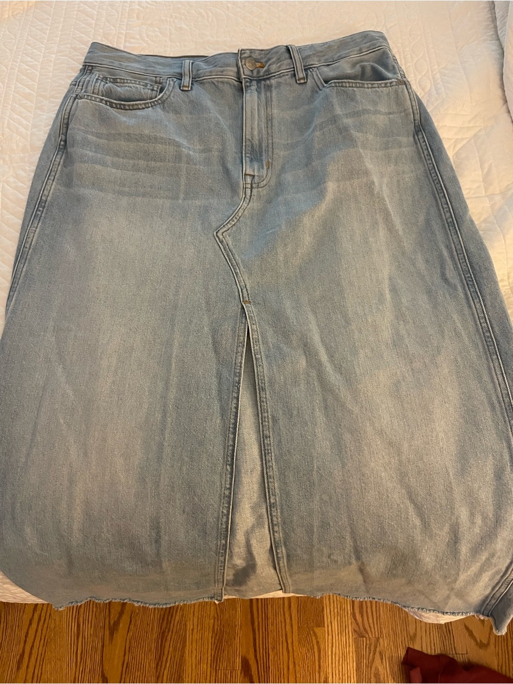 Madewell Merrimon Wash Denim Maxi Skirt Front Slit Light Blue 100% Cotton